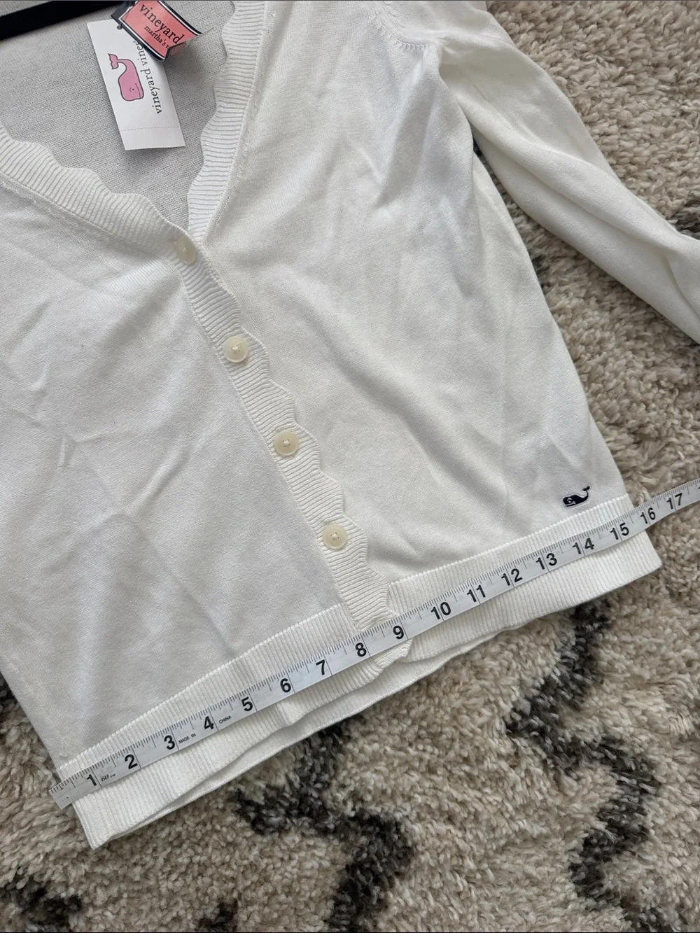 🆕 NWT VINEYARD VINES SCALLOP V-Neck Button Cardigan WHITE GIRLS XL /L SZ 16